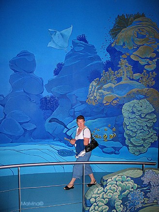 Détail de la fresque dans le pavillon tropical à Océanopolis